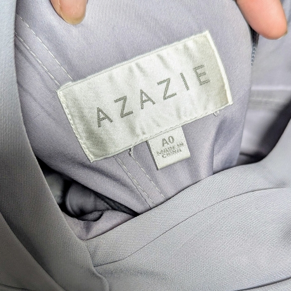 Azazie Dusty Blue Bridesmaid Dress Size A0 A-Line Pleated Chiffon Formal Gown - Picture 8 of 13